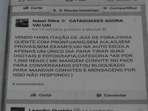 Anuncio de venda de CNH no Facebook