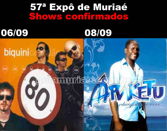 Shows do Biquini Cavadão e Araketu confirmados para a 57ª Exposição de Muriaé