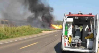Caminhão de gás bate em carro, explode e deixa dois mortos e três feridos