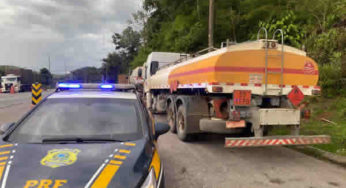 PRF apreende 15 mil litros de etanol que seria entregue em posto na rodovia que liga JF a Ubá